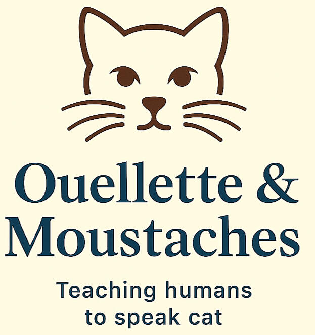 Ouellette & Moustaches logo featuring a minimalist cat face icon with the tagline "Feline Behavior Consultancy."